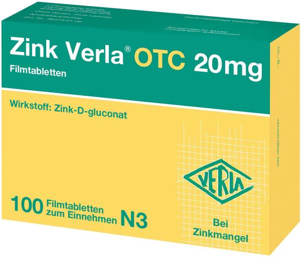 Zink Verla Otc 20 mg 100 Filmtabletten
