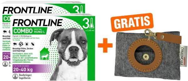 Frontline Combo Spot on Hund L 20-40 kg 2 x 3 Pipetten + gratis Frontline Hundekotbeutelspender