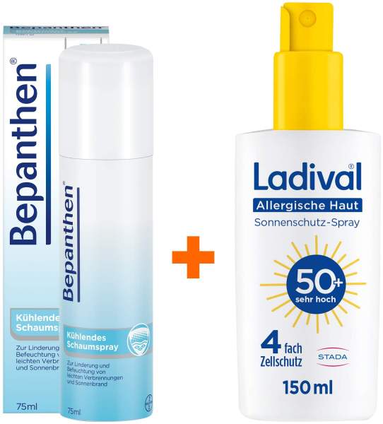 Bepanthen Schaumspray 75 ml + Ladival allergische Haut Sonnenschutz-Spray LSF50+ 150 ml