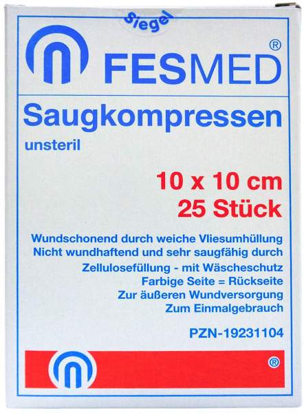 Saugkompressen Unsteril Fesmed 10x 10 cm 25 Kompressen