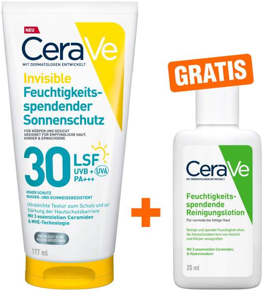 CeraVe Feuchtigkeitsspendender Sonnenschutz LSF 30 177 ml + gratis CeraVe Feuchtigkeitsspendende Reinigungslotion 20 ml
