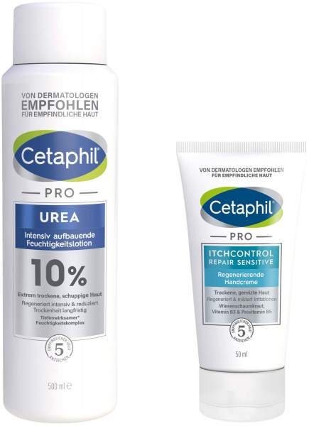 Cetaphil Pro Urea 10 % Lotion 500 ml + gratis Pro Itch Control Repair sensitive Regenerierende Handcreme 50 ml