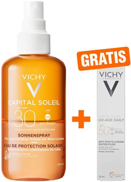 Vichy Capital Soleil bräunungsintensivierendes Sonnenspray LSF 30 200 ml + gratis Capital Soleil UV-Age LSF 50+ 15 ml