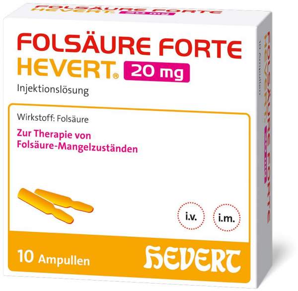 Folsäure Forte Hevert 20 mg Injektionslösung 10 x 2 ml