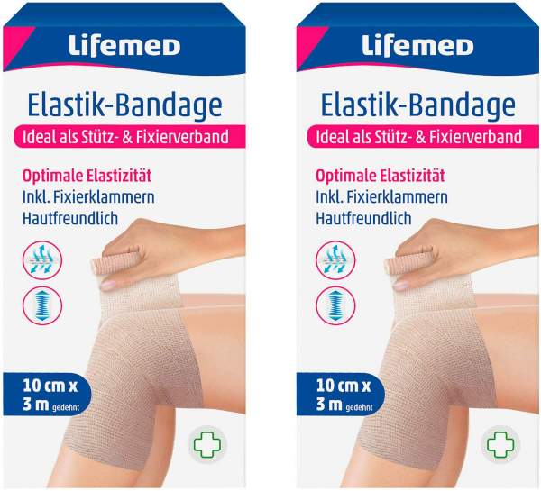 Elastik-Bandage 10 cm x 3 m inkl. 4 Fixierklammern, 2er Set