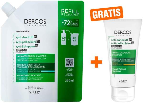 Vichy Dercos Anti-Schuppen Shampoo fettige Kopfhaut Nachfüllpack 390 ml + gratis Vichy Dercos Anti Schuppen Shampoo 50ml