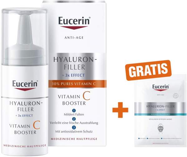 Eucerin Hyaluron Filler Vitamin C Booster 8 ml + gratis Anti Age Hyaluron Filler Intensiv Maske 1 Stück