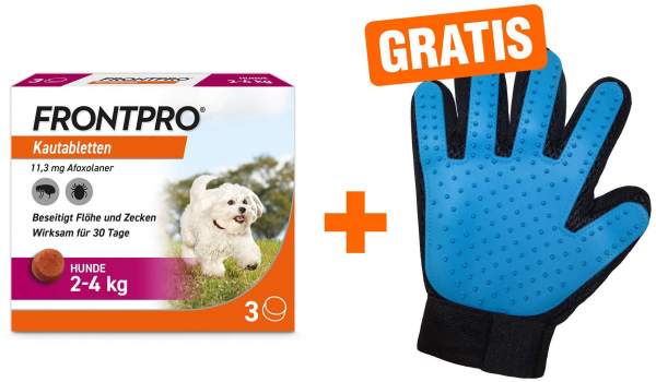 Frontpro 11 mg für Hunde 2 - 4 kg 3 Kautabletten + gratis Fellhandschuh
