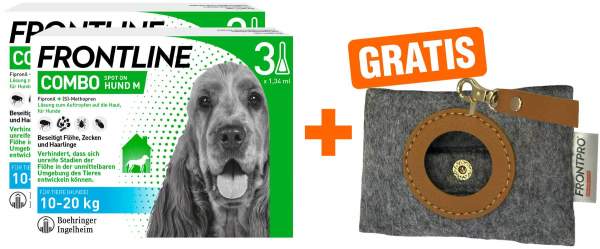 Frontline Combo Spot On Hund M 10-20 kg 2 x 3 Pipetten + gratis Frontline Hundekotbeutelspender