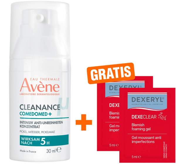 Avene Cleanance Comedomed Anti-Unreinheiten Konzentrat 30 ml + gratis Dexeryl Dexeclear schäumendes Reinigungsgel 2 x5ml