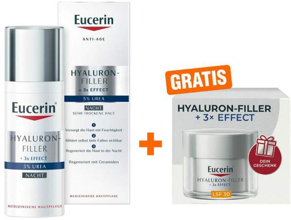 Eucerin AntiAge Hyaluron-Filler Urea Nachtpflege 50 ml Creme + gratis Hyaluron Filler XMas Tagespflege LSF30 20 ml
