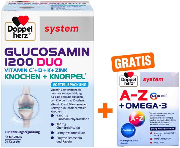 Doppelherz system Glucosamin 1200 Duo 120 Tabletten + gratis Doppelherz A-Z + Omega-3 all-in-one system 5 Kapseln