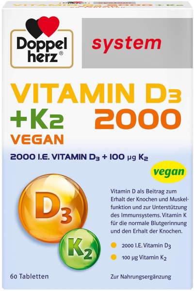 Doppelherz Vitamin D3 2000 I.E. + K2 system 60 Tabletten