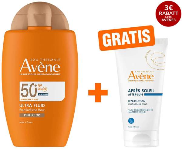Avene Ultra Fluid Perfector 50+ 50 ml + gratis Repair-Lotion nach der Sonne 50 ml