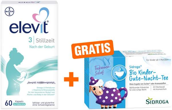 Elevit 3 Stillzeit 60 Weichkapseln + gratis Sidroga Bio Kinder Gute Nacht Tee 20 Beutel