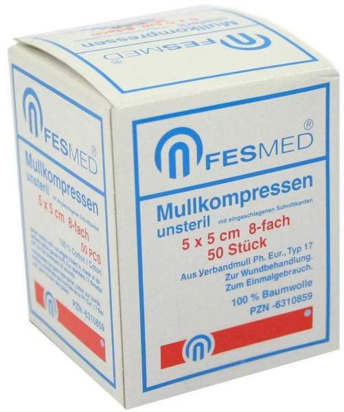 Mullkompressen Es 5x5cm 8fach Unsteril 50 Kompressen