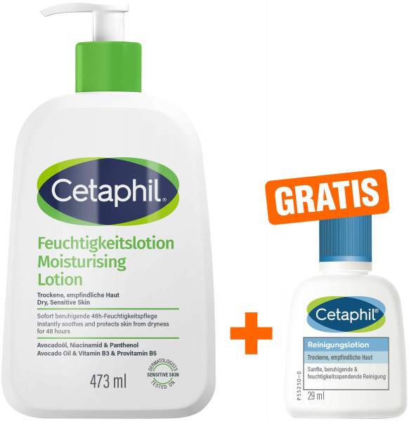 Cetaphil Feuchtigkeitslotion 473 ml + gratis Cetaphil Reinigungslotion 29 ml