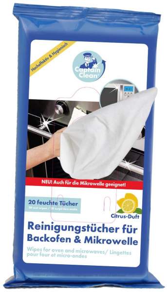 Captain Clean Reinigungstücher für Backofen und Mikrowelle, 20er-Pack Feuchttücher