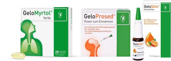 Gelomyrtol forte 20 Kapseln + GeloSitin Nasenpflege 15 ml + GeloProsed Pulver zum Einnehmen 10 Beutel