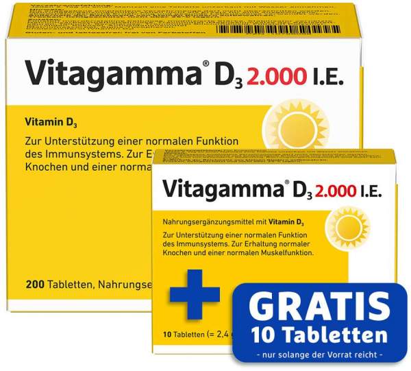 Vitagamma D3 2.000 I.E. 200 Tabletten + gratis Vitagamma D3 2.000 I.E. 10 Tabletten