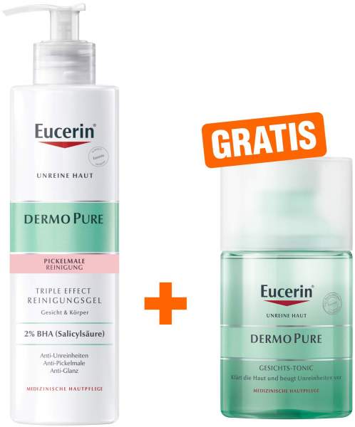 Eucerin DermoPure Triple Effect Reinigungsgel 400 ml + gratis Eucerin DermoPure Gesichts-Tonic 100 ml