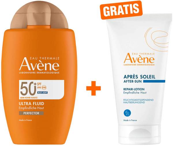 Avene Ultra Fluid Perfector 50+ 50 ml + gratis Repair-Lotion nach der Sonne 50 ml