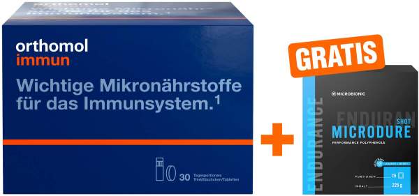 Orthomol immun Trinkampullen-Tabletten 30 Stück + gratis Microbionic Microdure Shot 15 Sachets