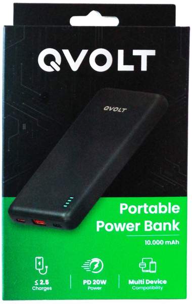 QVolt Portable Powerbank 10.000 mAh mit USB-A und USB-C Anschluss