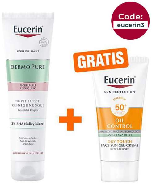 Eucerin DermoPure Triple Effect Reinigungsgel 150 ml + gratis Sun Gel-Creme Oil Control 20 ml