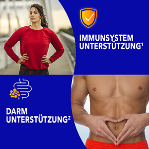 Bion3 Tablette im Querschnitt, die die 3in1 Formel mit 12 Vitaminen, 3 Bakterienkulturen und 7 Mineralstoffen hervorhebt.