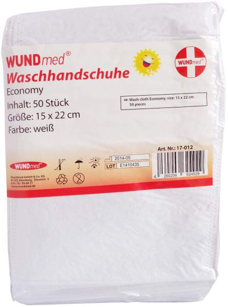 Waschhandschuh 15 x 22 cm weiß - blau 50 Stück