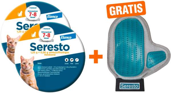 Seresto Halsband für Katzen 2 x 1 Stück + gratis Pflegehandschuh