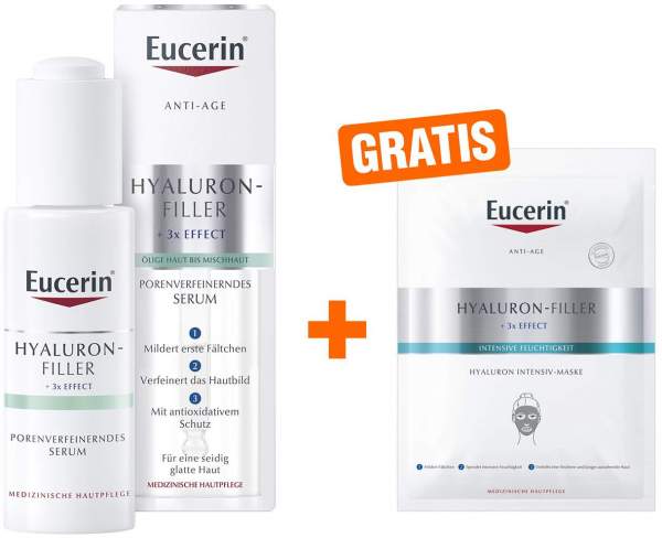 Eucerin Hyaluron Filler Porenverfeinerndes Serum 30 ml + gratis Eucerin Anti Age Hyaluron Filler Intensiv Maske 1 Stück