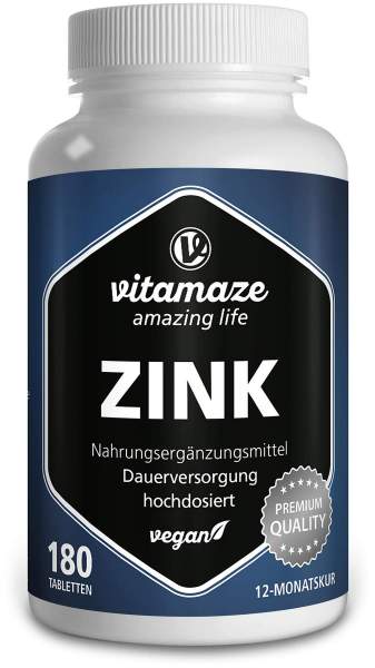 Zink 25 mg Hochdosiert Vegan 180 Tabletten