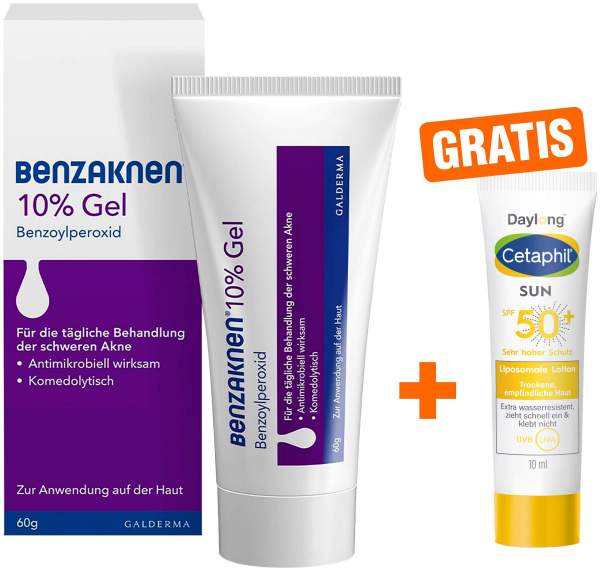 Benzaknen 10% Gel 60 g + gratis Cetaphiil Sun Daylong SPF 50+ Liposomale Lotion 10 ml
