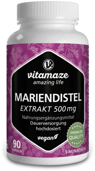Mariendistel 500 mg Extrakt hochdosiert vegan 90 Kapseln