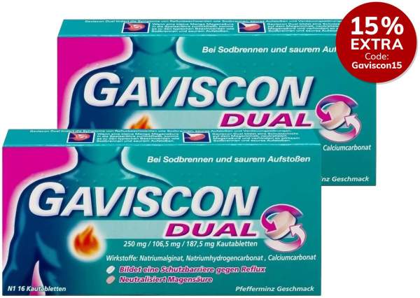 Gaviscon Dual 250 mg - 106,5 mg -187,5 mg 2 x 16 Kautabletten
