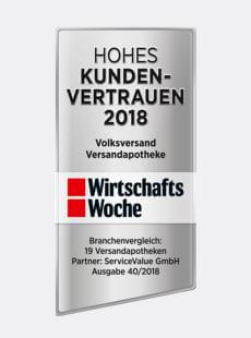 Wirtschafts Woche - Hohes Kundenvertrauen 2018 - Volksversand Versandapotheke