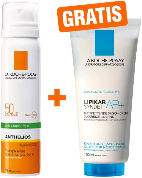 La Roche Posay Anthelios transparent Gesichtsspray LSF50 75 ml + gratis La Roche Posay Lipikar Syndet Ap+ 100 ml