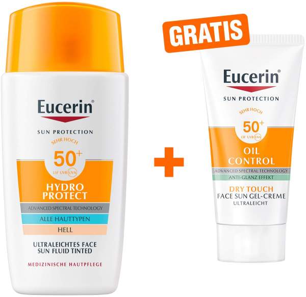Eucerin Sun Hydro Protect Tinted hell 50 ml + gratis Sun Gel-Creme Oil Control 20 ml
