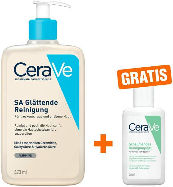 CeraVe SA Glättende Reinigung 473 ml + gratis Schäumendes Reinigungsgel 20 ml