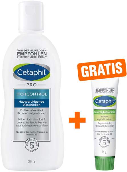 Cetaphil Pro Itch Control Waschlotion 295 ml + gratis Feuchtigkeitslotion 14 g