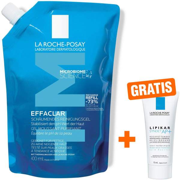 La Roche Posay Effaclar schäumendes Reinigungsgel Nachfüllpack 400 ml Gel + gratis Lipikar Syndet AP+ 15 ml
