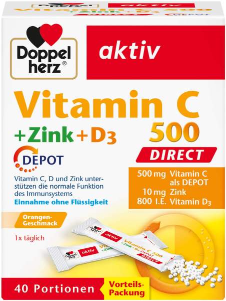 Doppelherz Vitamin C 500 Direct + Zink + D3 Depot 40 Beutel