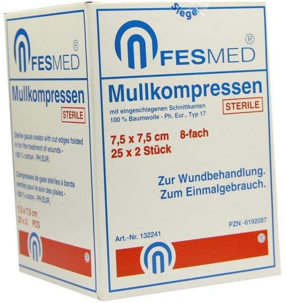 Mullkompressen Es 7,5x7,5cm 8fach Steril 25x2 Kompressen