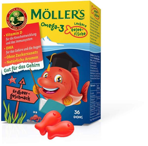 Möller s Omega-3 Gelee Fisch Erdbeere Kautabletten 36 Stück