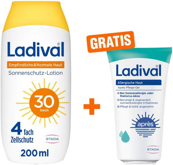 Ladival empfindliche + normale Haut Sonnenschutz LSF 30 200 ml + gratis allergische Haut Apres Pflege Gel 50 ml