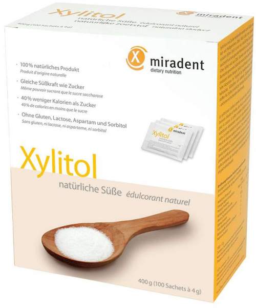 Miradent Zuckerersatz Xylitol Pulver 100 X 4 G Beutel