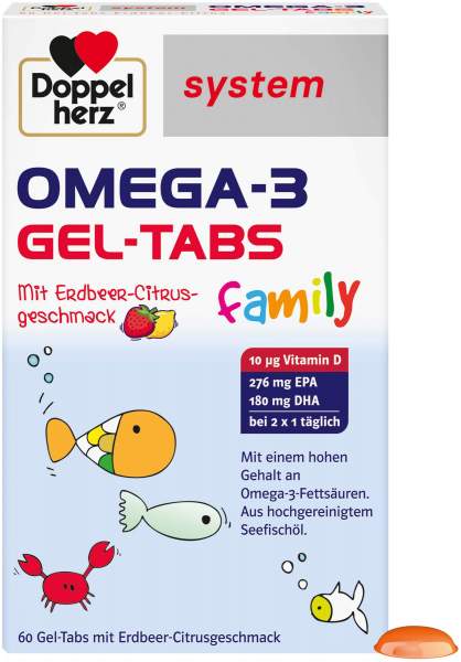 Doppelherz System Omega-3 Gel-Tabs Family Erdbeer Cititrus 60...
