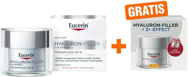 Eucerin Anti Age Hyaluron Filler Tagespflege Trockene Haut 50 ml + gratis Hyaluron Filler Tagespflege LSF30 20 ml